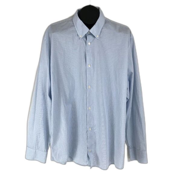 Calvin Klein Button Down Shirt Men's XXL Blue / White Long Sleeve 100% Cotton - Picture 1 of 10